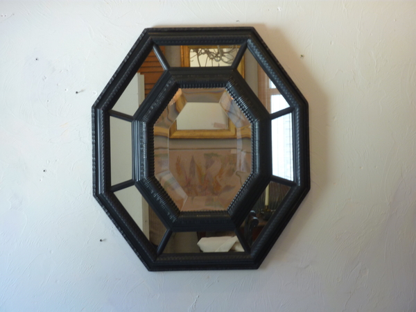 19th Century Carved Ebonized Hexagonal Mirror
