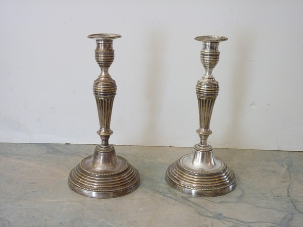 Pair Silvered Candlesticks