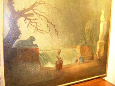 Circa 1900 pair French landscape paintings in the manner of Hubert Robert Royal Gardens