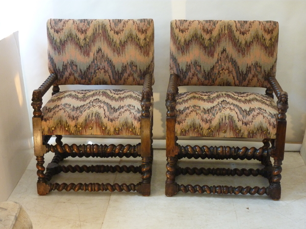 Continental 19th Century Barley Twist Armchairs