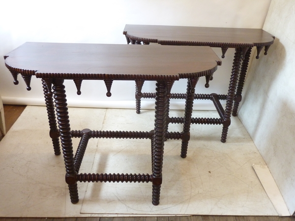 Pair Anglo Indian Spool Leg D Consoles