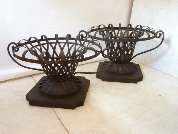 Pair Iron Latticework Planters