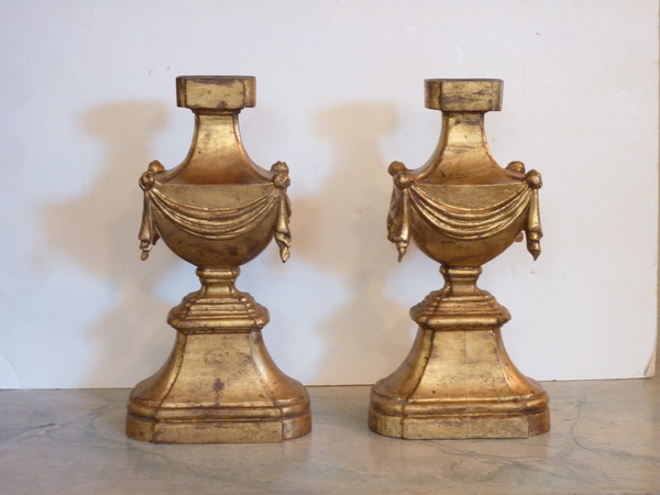 Pair Italian Giltwood Urns