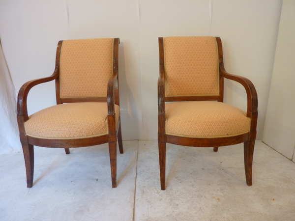 French Empire Walnut Fauteuils