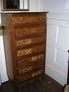 pair of 20th century tulipwood semaniers with black marble tops