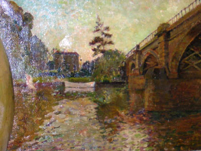 circa 1900 oil on canvas depicting a bridge