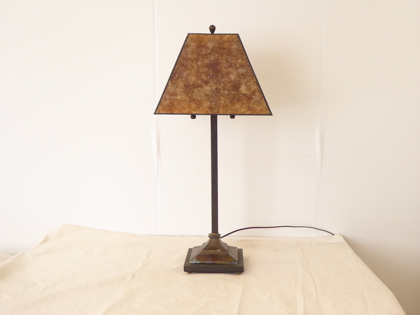 Arts and Crafts style Bronze Lamp with Micah Shade