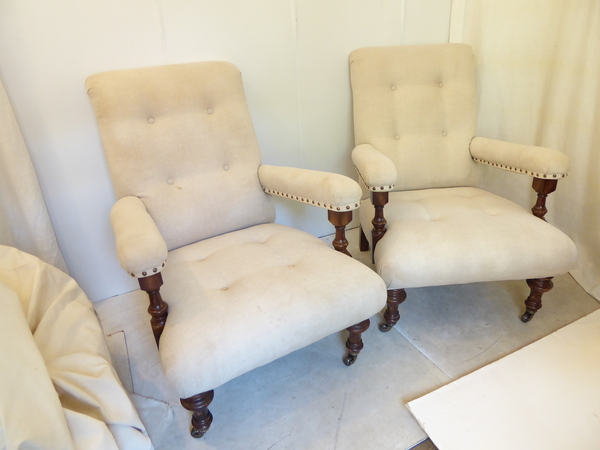 20th Century Pair Victorian Style Lounge Chairs