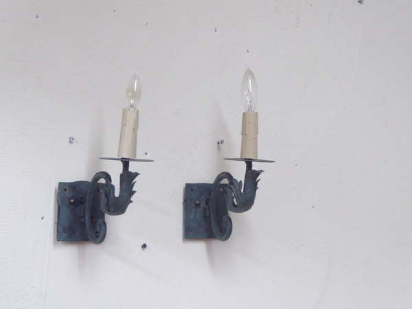 Pair Iron Verdegris Sconces