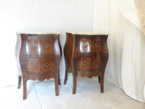 Pair Antique Italian Walnut Bombe Comodini