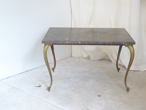 French Brass Gray Marble Top Coffee Table