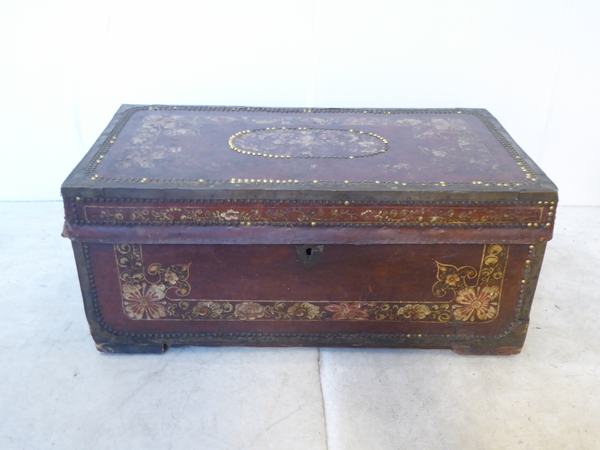 Chinese Export Camphorwood Leather Clad Trunk