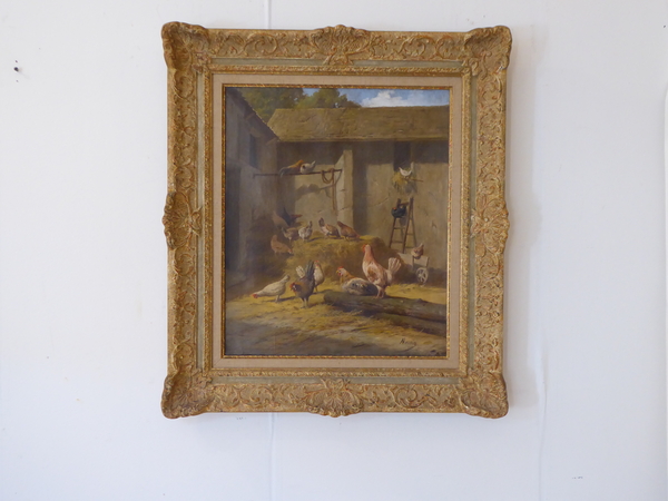 Oil on Canvas of Chickens by Marais