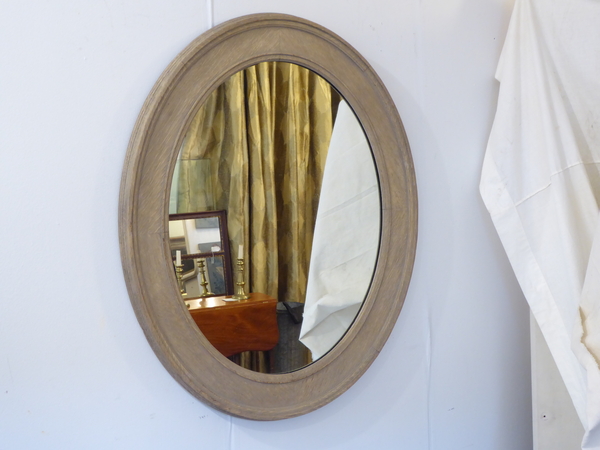 19th Century Oval Weathered Oak Mirror