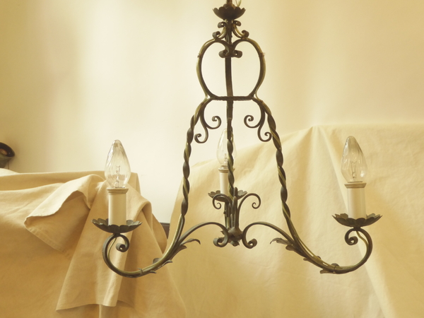 French Iron Three Arm Chandelier