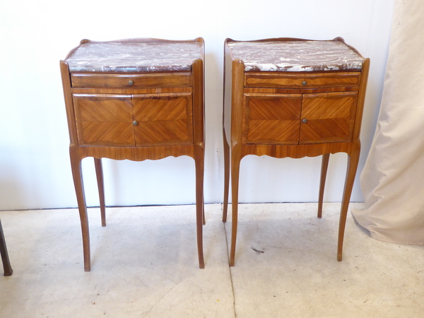Louis XV Style Tulipwood and Marble Nightstands