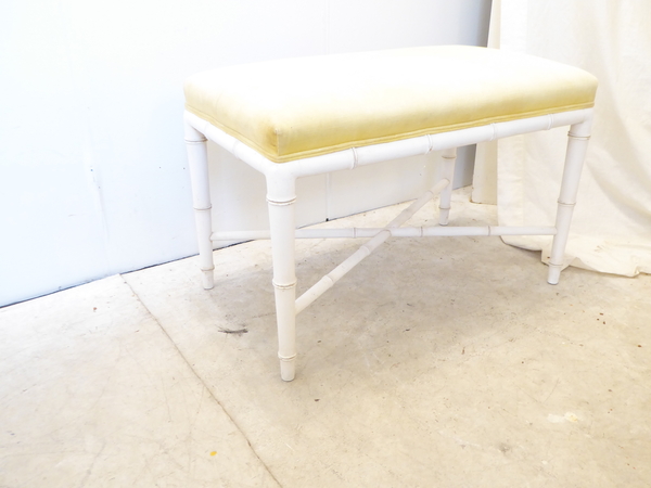 20th C Faux Bamboo Upholstered Bench