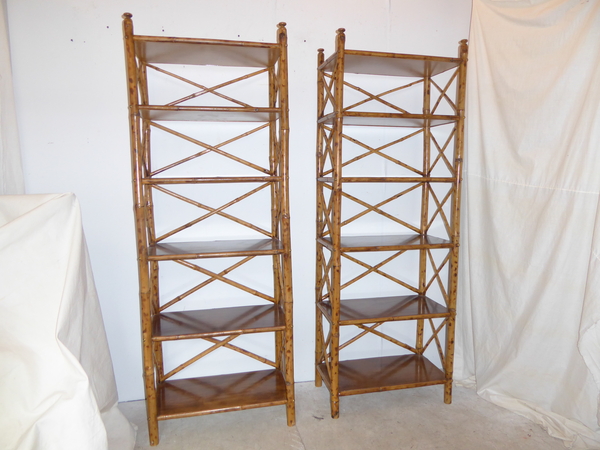 Pair 20th C Bamboo Etageres