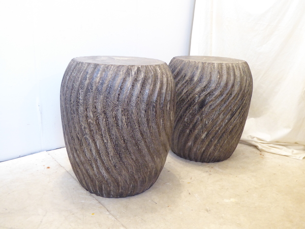 Modern Burnt Wood Barrel Stools
