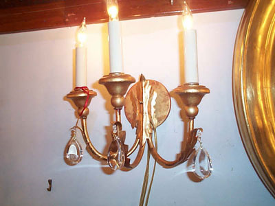 wood 3 arm sconces with prisms