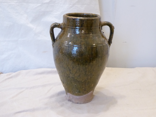 Mediterranean Green Glazed Terracotta Jar