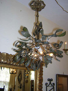 Circa 1900 French bronze mistletoe chandlier