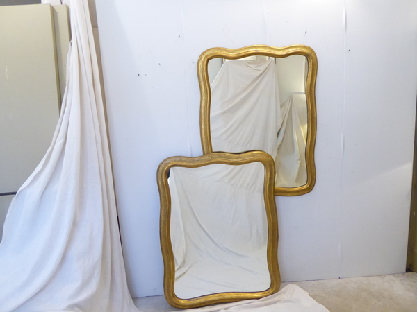 Pair 19th C Giltwood Shaped Mirrors