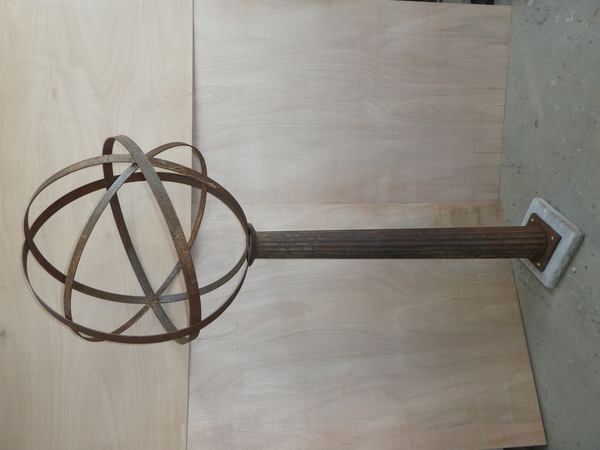 Pair Iron Armillary Spheres on Reeded Columns