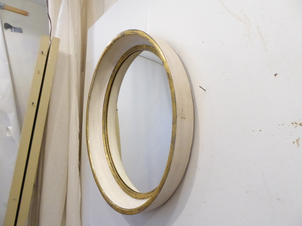 19th C Oval White and Gold Trimmed Mirror
