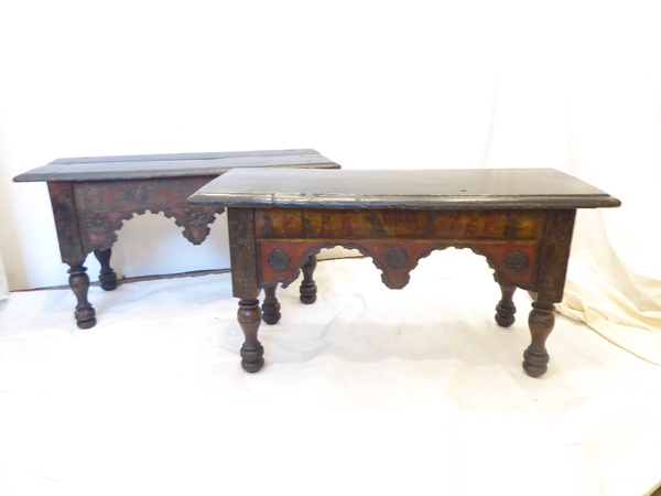 Pair 19th C Painted Benches