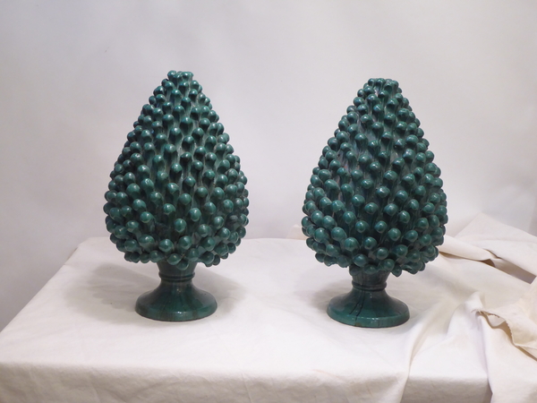 Italian Green Glazed Terra Cotta Pine Cones