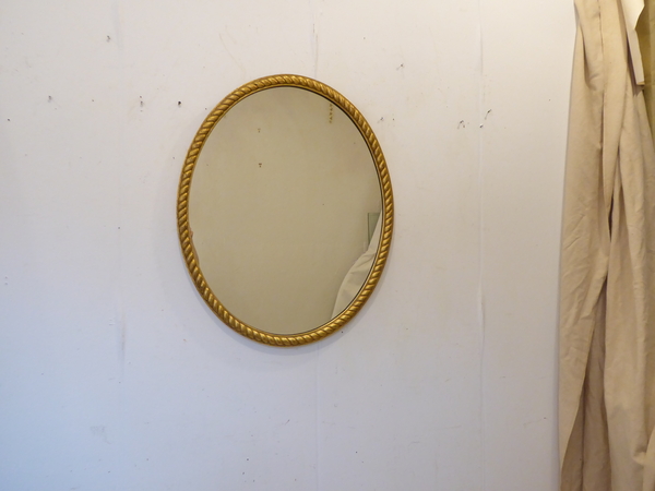 Oval carved giltwood rope twist mirror