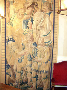17th century Flemish wool and silk tapestry of noblemen on horseback