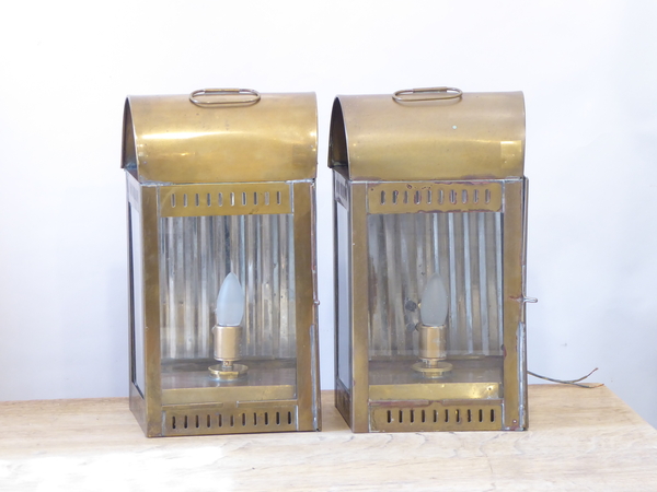Pair English Brass Lantern Sconces