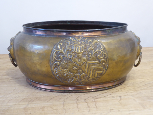 19th C Oval Brass Cachepot