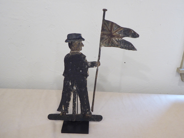 19th C American Iron Folk Art Figure with Flag