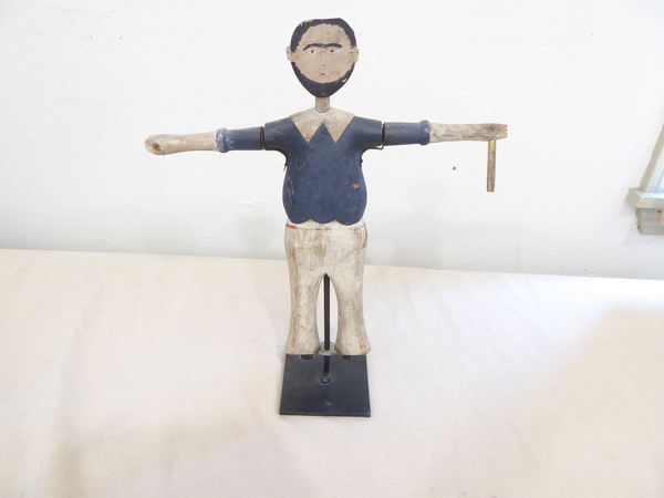 Primitive Folk Art Figure in Blue Shirt