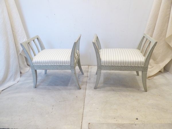 19th C Pair Gray Painted Swedish Benches
