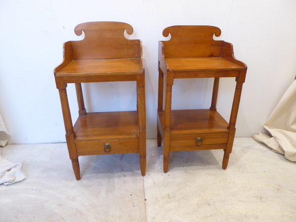 Pair 19th C American Pine Bedside Tables