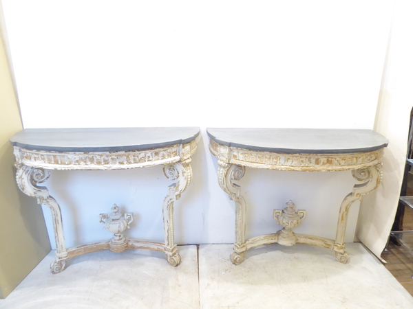 Pair Louis XVI Style Demi Lune Consoles