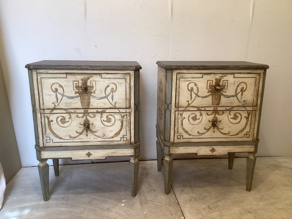 Pair Italian Neoclassical Style Painted Chests