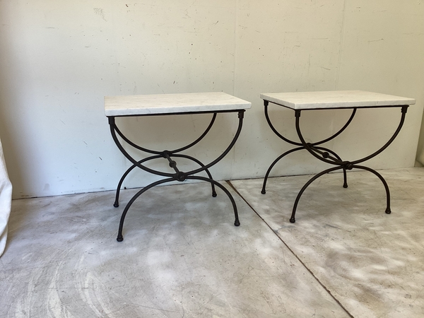 Pair of Iron and Marble Drink Tables