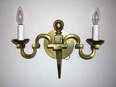 Art Deco brass newly electrified sconce