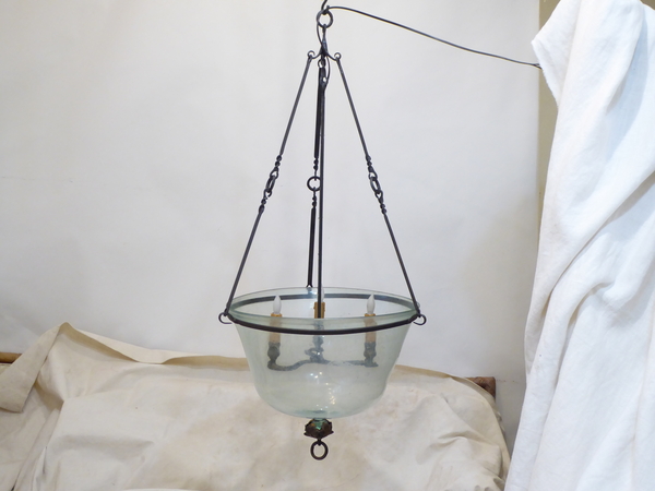 Hanging Iron and Glass Cloche Light