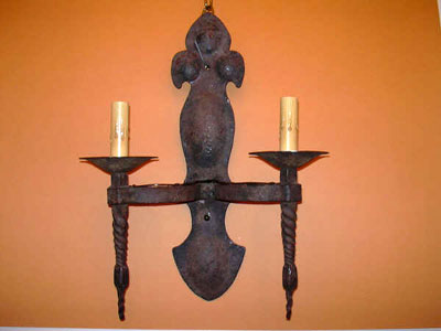 French painted iron, newly electrified sconces