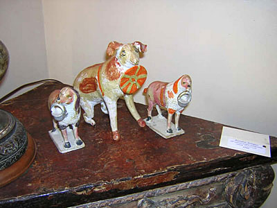 set of three 19th century American folk art chalk dog banks