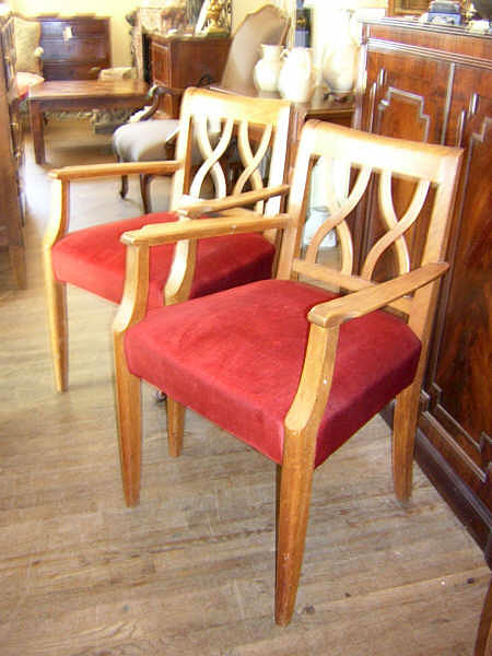 French Pair of Art Deco, Oak Armchairs