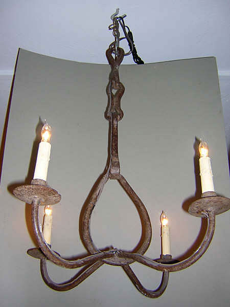 French Hand Forged Iron 4 Arm Chandelier