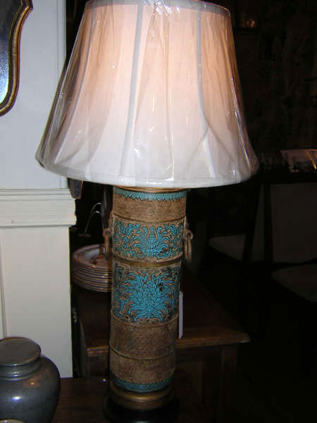 American Arts and Crafts Period Enamel on Brass Lamp