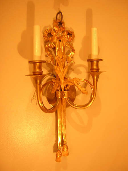 20th Century French Pair Gilded Bronze Two Arm Sconces